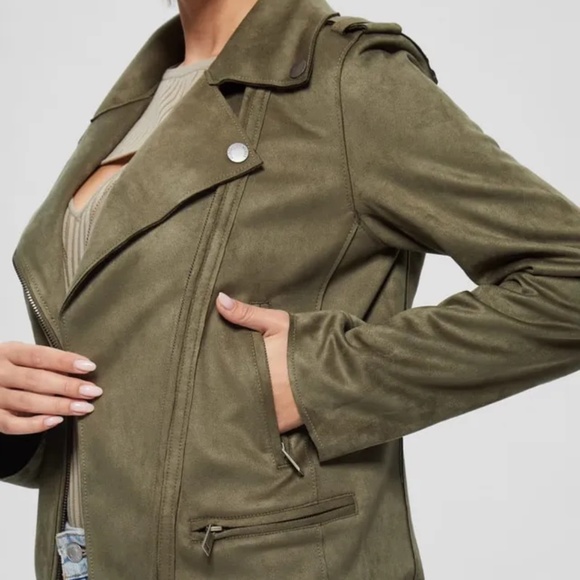 Guess Eco Monica Moto Jacket in Desert Green - Picture 2 of 9
